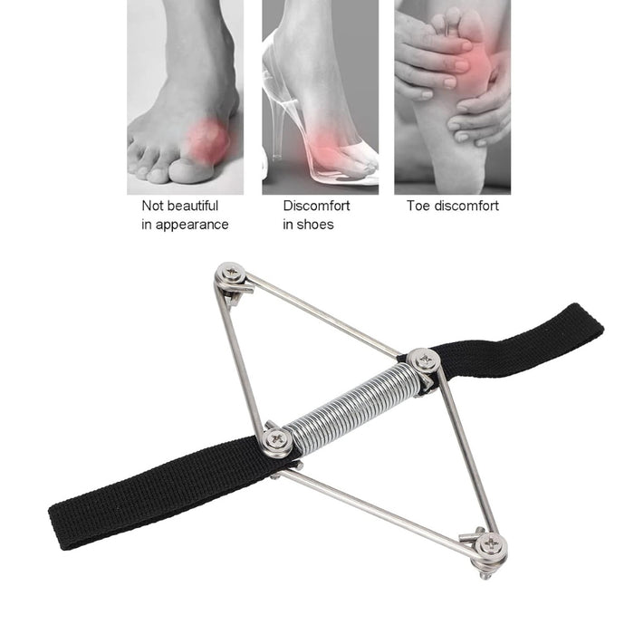 Comparison of foot issues like bunion discomfort and shoe pressure alongside the elastic spring tension device.