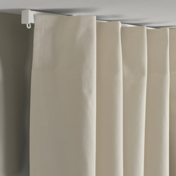 IKEA BENGTA Block-out curtain, 1 piece, beige/with heading tape, 210x250 cm with  VIDGA Single track rail, included ceiling fittings/white140 cm