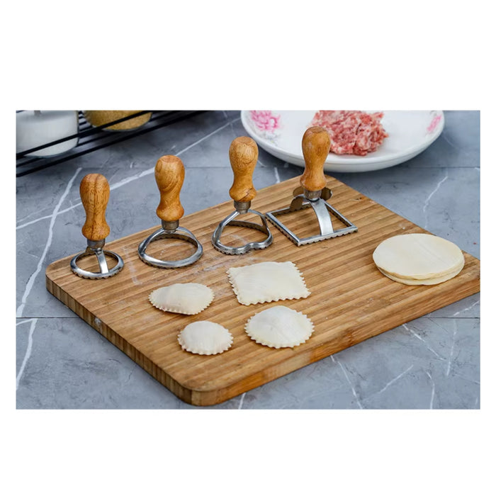 Digital Shoppy Ravioli Stamp Maker Cutter Set of 5 – Stainless Steel Pasta, Dumpling & Cookie Cutter with Wooden Handle