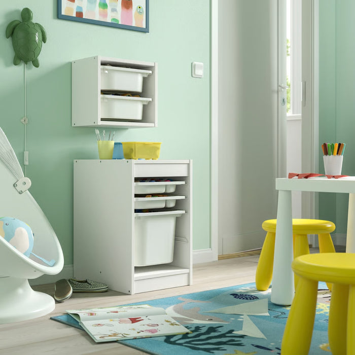 IKEA TROFAST Wall storage, white, 34x21x30 cm (13 3/8x8 1/4x11 3/4 ") with 2 x Storage box, white, 20x30x10 cm (7 ¾x11 ¾x4 ")