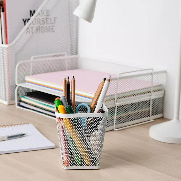 IKEA DRÖNJÖNS Desk Management Set: Multi-Compartment Organiser & Mesh Pen Cup - White