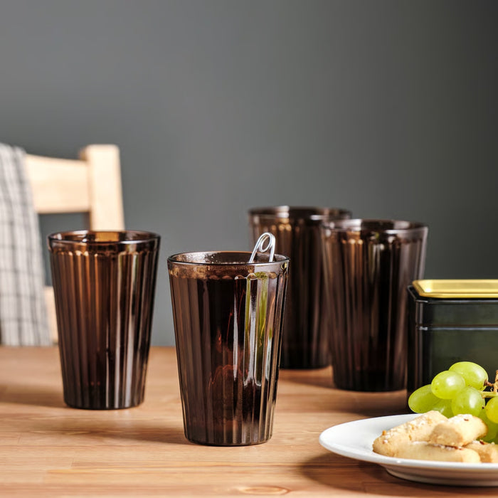 IKEA VARDAGEN Glass, brown, 43 cl (15 oz) with  VIKFJÄRD Washcloth, white, 30x30 cm