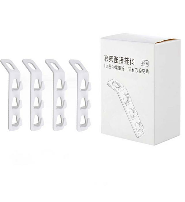 Pack of 4 white plastic hanger hooks by Digital Shoppy for space-saving closet organization
