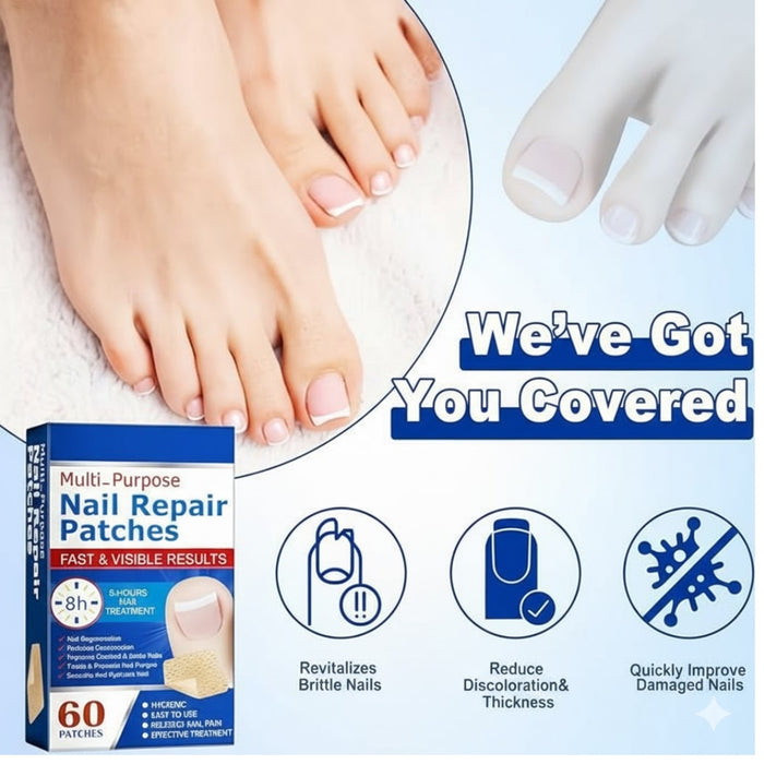 Nail patch usage – shown on toenail with “We’ve Got You Covered” tagline