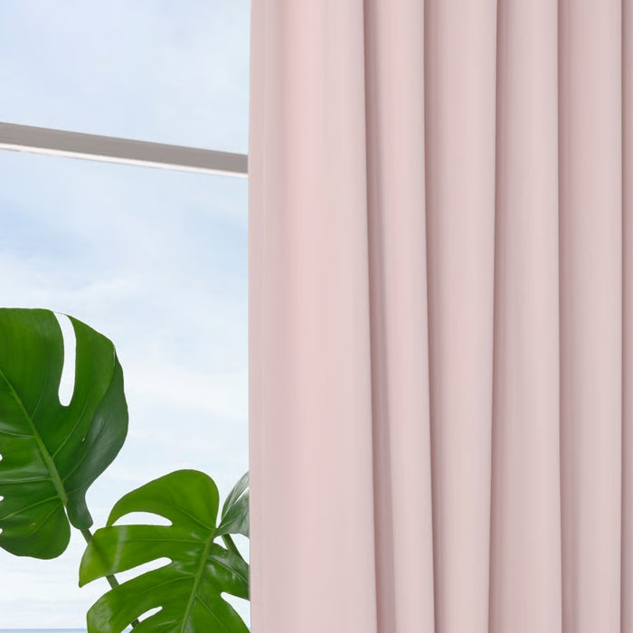 IKEA BENGTA Block-out curtain, 1 piece, light pink/with heading tape, 210x250 cm with VIDGA Single track rail, included ceiling fittings/white140 cm