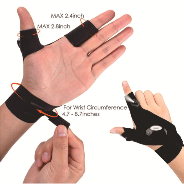 Digital Shoppy Black LED Flashlight Gloves — Fingerless | Hands‑Free Light for Fishing, Repairs, Outdoor Sports