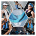 Collage of people using a blue sports towel in various settings