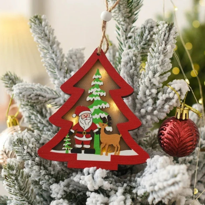 Digital Shoppy LED Wooden Hanging Christmas Pendants – Light-Up Tree Ornaments