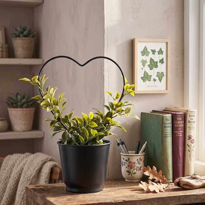 IKEA BROKTRAST Plant Pot Dark Grey 9 cm with VINTERFINT Artificial Potted Plant Myrtle/Bow 9 cm — Stylish Home Décor Combo