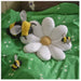 IKEA SKOGSDUVA soft toy – three bumblebee plush toys around white flower pillow on green dotted fabric - 80576908

