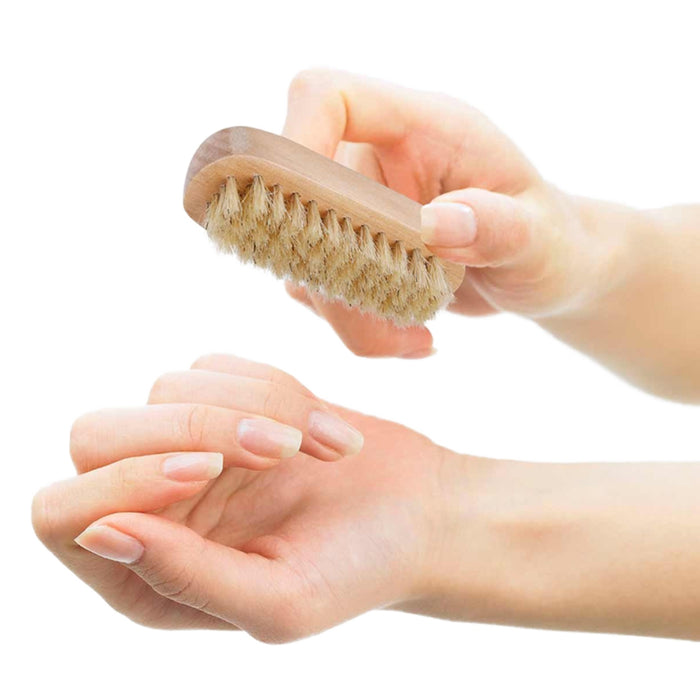 Digital Shoppy Custom Double Side Boar Bristle Nail Cleaning Brush Wooden Handle Pedicure Tool with Nail Dust Removal Feature