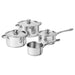 Set of stainless steel cookware on a white background