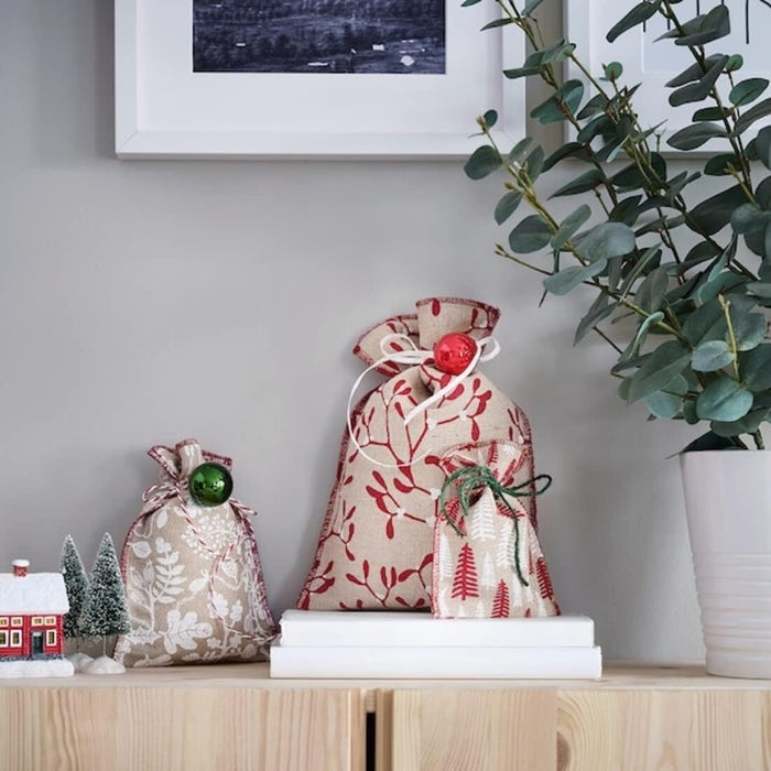 IKEA SÖTRÖNN Carrier Bag Pink/Red 45x36 cm with VINTER 2021 Gift Bag Set of 3 Jute Natural
