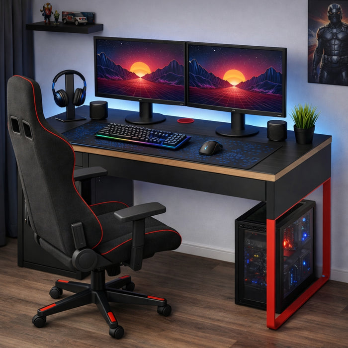 IKEA Gaming Set - MICKE Anthracite/Red Desk (105x50 cm) & BRÄNNBOLL Extra-Large Gaming Mouse Pad (90x40 cm