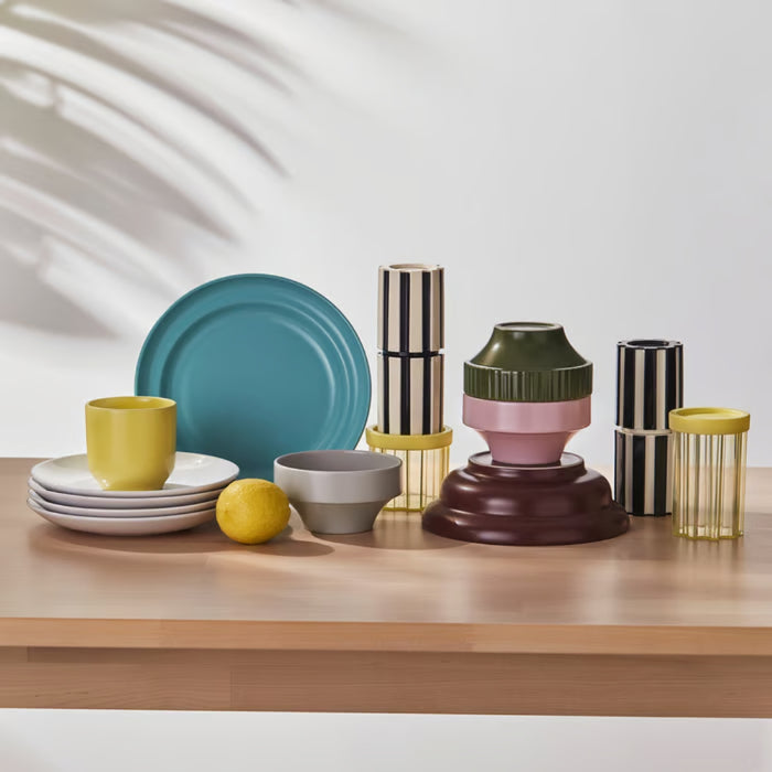 IKEA SPJUTLILJA Modern Dining Set- Patterned Ceramic Bowls (Set of 3, 12cm) & Matching Side Plates (4-Pack, 20cm)