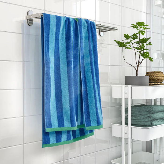 IKEA SLÅNHÖSTMAL/VIKFJÄRD Bath towel, bright blue/light blue striped, 70x140 cm with Hand towel, 40x70 cm and Washcloth, white30x30 cm