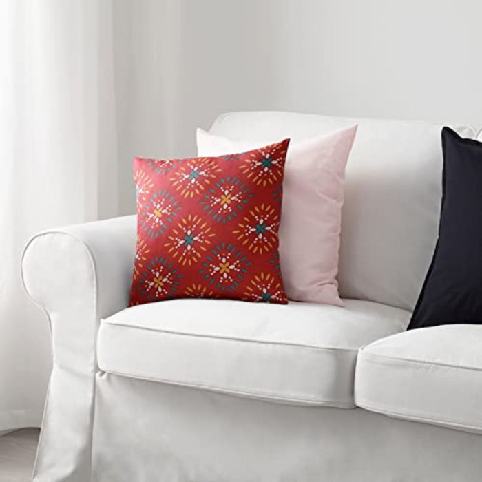 IKEA Cushion Set: Beige VIPPÄRT Chair Pad, 38 cm (15 ") & Red Printed KLIBBARV Cushion, 40x40 cm (16x16 ")