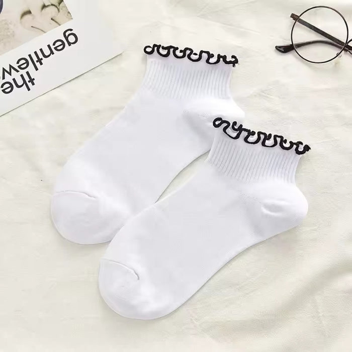 Digital Shoppy 1pair Women’s Knitted Thin Ruffle Crew Socks — Cotton Breathable Casual Spring Summer