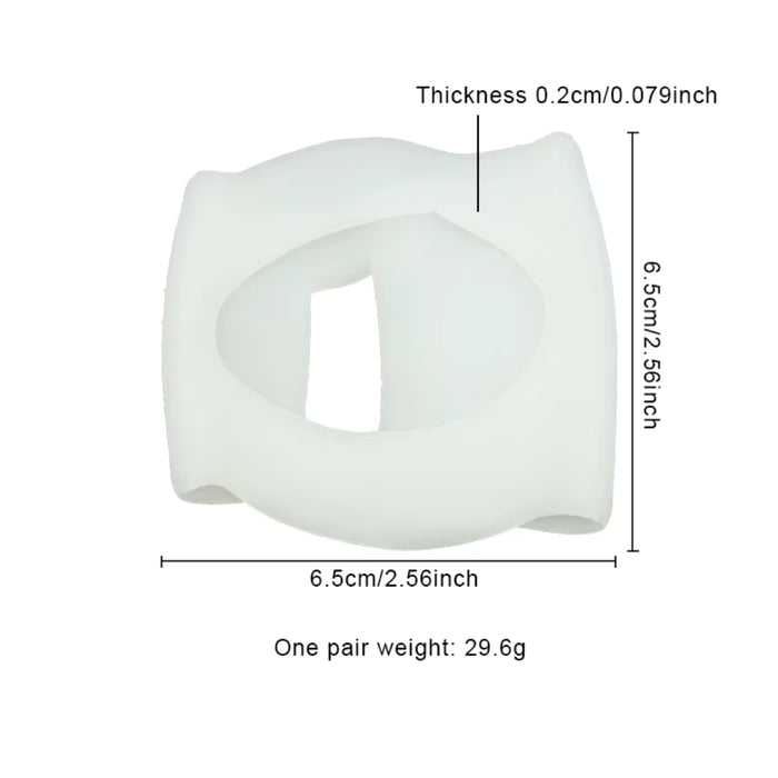 Silicone ring with measurements on a white background