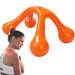 Digital Shoppy orange massage tool applied on shoulder with red glow highlighting muscle tension relief