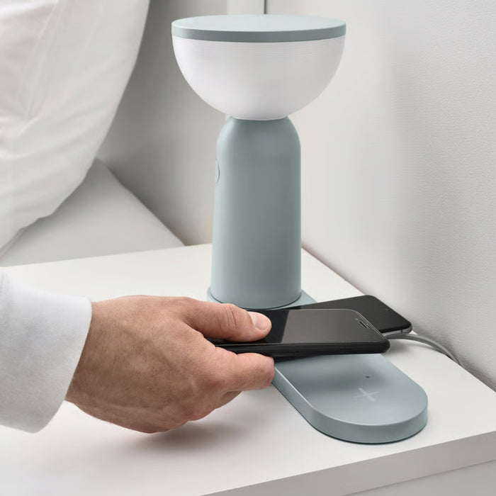 IKEA BETTORP LED mobile lamp with wireless charging, dimmable light grey-blue