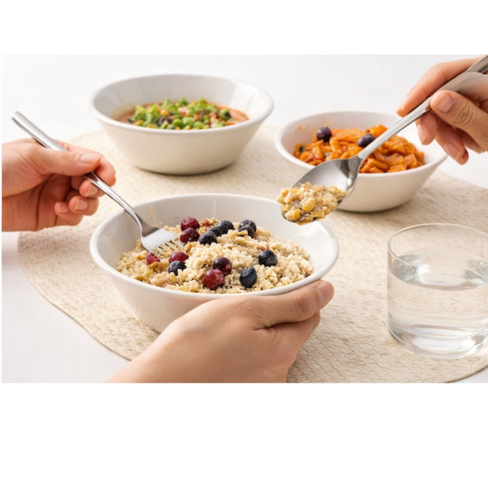 IKEA Dining Set: 4-Pack Glossy Dark Turquoise Plates, SLÄTTIKA White Bowl & Handmade Palm Leaf Placemats