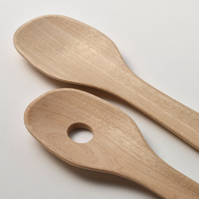 Two wooden spoons on a light gray background