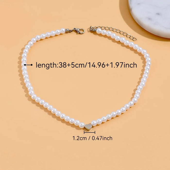 Digital Shoppy peach heart necklace – pearl necklace with hexagonal gold bead, 38 + 5 cm length, 1.2 cm charm size

