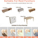 Promotional visual showcasing compatibility of a product with a wide range of furniture and materials. The upper section displays labeled illustrations of household items—TV cabinet, coffee table, nightstand, cabinet, and dining table—alongside the text “Suitable For Most Furniture” and the tagline “Peace of mind with a stylish, Barely there look.” The lower section demonstrates the product’s adhesion on various surfaces—wood, marble, plastic, glass, and metal—reinforcing its broad usability -1600001888980 