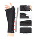 Black wrist support brace with detailed features on a white background