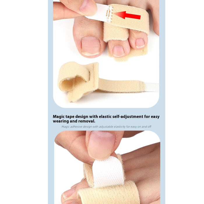 Bunion corrector with elastic tape being applied to a foot