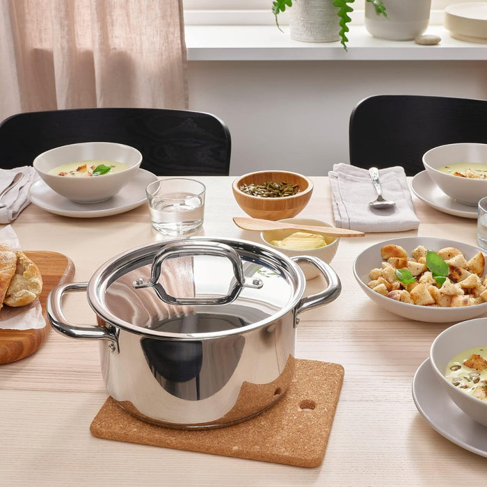 IKEA Cooking Set: Pot with lid 8l, Stainless Steel & 2-Pack HEAT Pot stand, cork, 23x17 cm