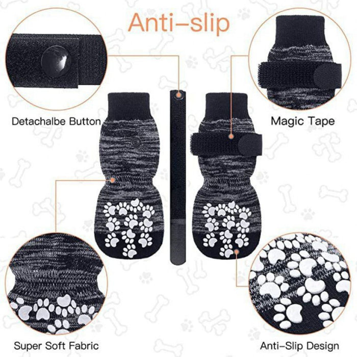 Black dog ankle socks (small size) with detachable button and magic tape for secure fit. Super soft fabric and anti-slip paw-print grip pads ensure stability and indoor pet comfort.-
160000554185212393443