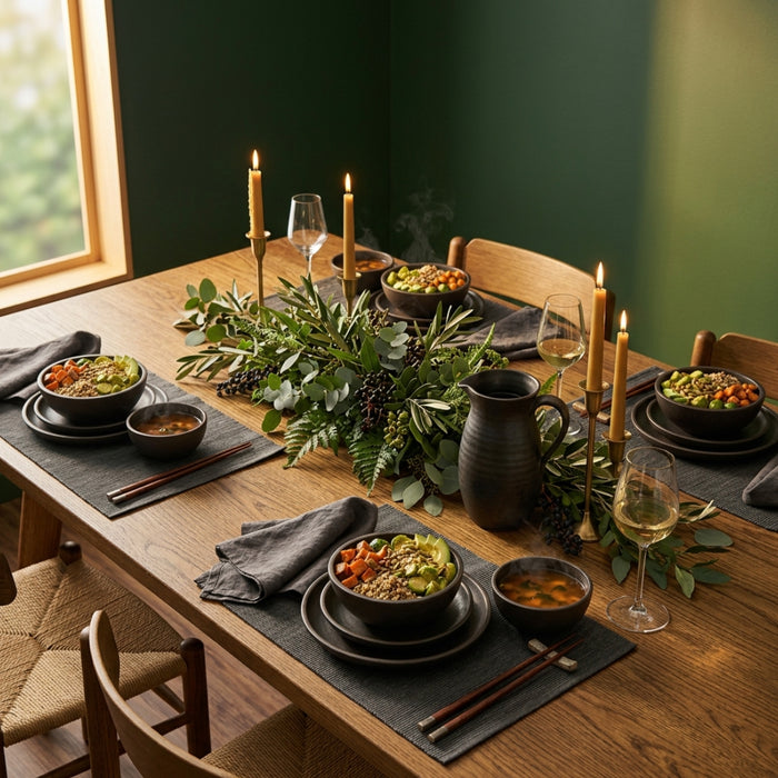 IKEA PINNLILJA Acacia Wood Serving Bowls Set of 2 with MÄRIT Black Placemat — Natural Elegance | Dining Table Upgrade