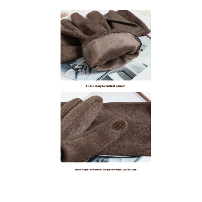 Brown gloves with fleece lining on a white background