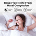 Woman sleeping with black nasal strip, promoting drug-free snore relief and improved sleep quality