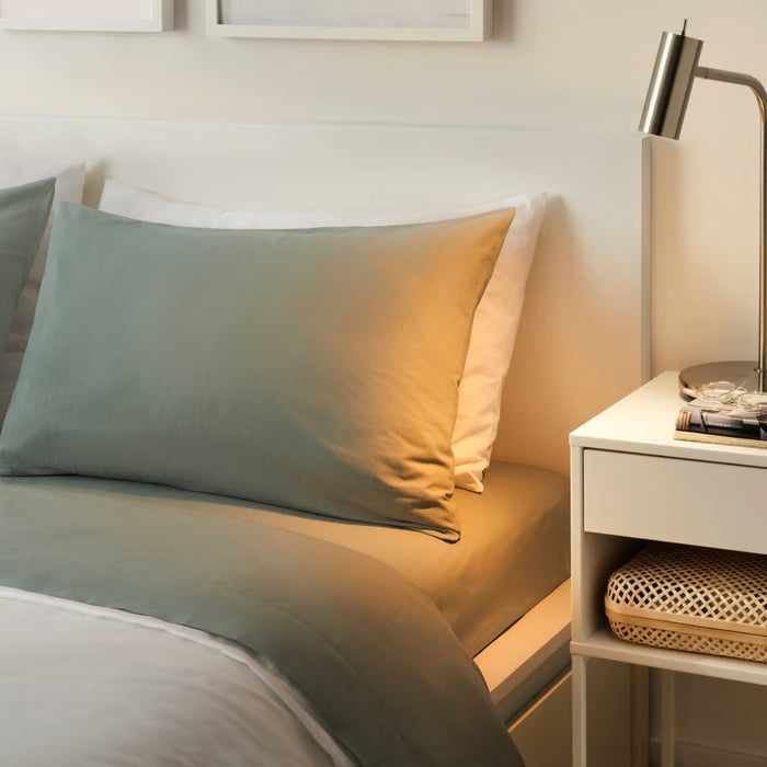 IKEA ULLVIDE & DVALA Bedding Set: Grey-Green Flat Sheet (150x260cm) & 2-Pack Pillowcases