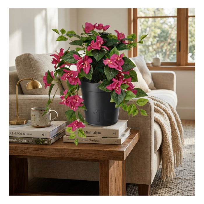 IKEA FEJKA Artificial Potted Plant Bougainvilla Pink 12 cm with ÅKERBÄR Plant Pot Anthracite 12 cm