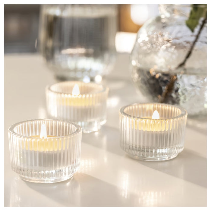 IKEA LÖVSKOGSLUND Scented Tealight Apple Light Green 3.5 hr 30 Pack with VANLIGEN Tealight Holder Light Pink