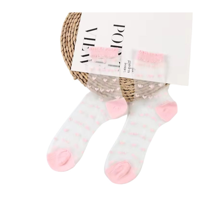 Digital Shoppy Summer Lace Crystal Glass Silk Transparent Socks for Women