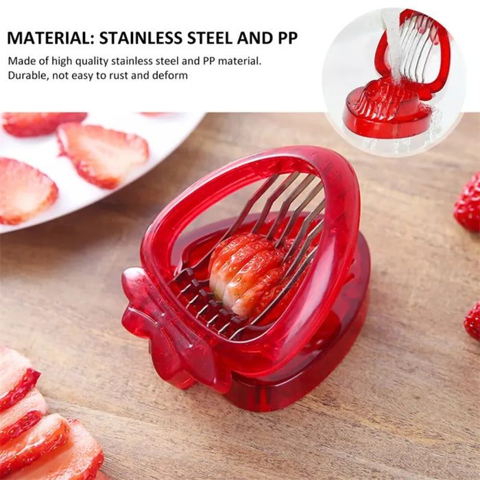 Strawberry slicer made of stainless steel and PP shown slicing fruit – durable design with clean cuts for salads and desserts – 1261421 13927578