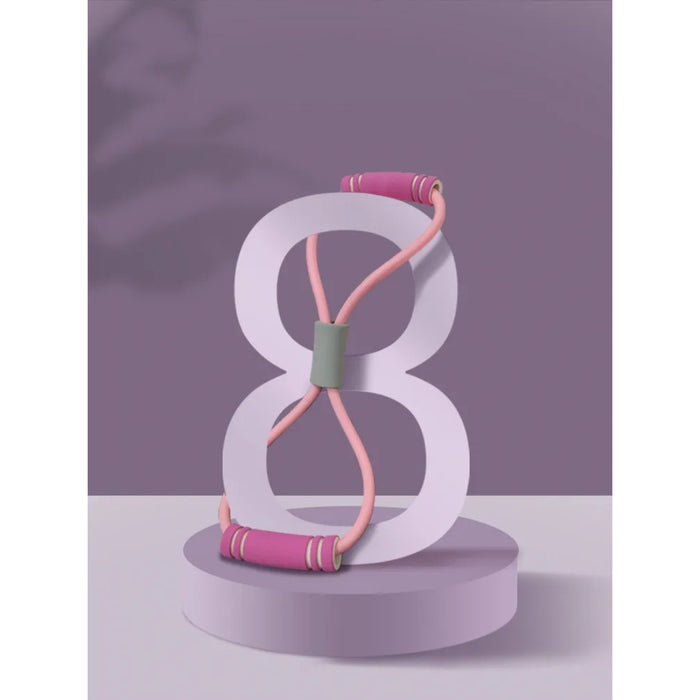 Hourglass-shaped object with pink and green elements on a purple background