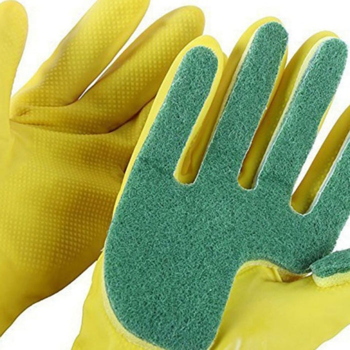 Digital Shoppy 1 Pair Sponge-Finger Rubber Cleaning Gloves – Yellow | Dishwashing & Household Use