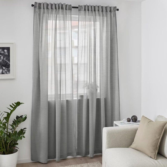 IKEA HILJA Curtains Grey 1 Pair 145x250 cm with KNÖLFLY White Tie‑Back Curtain Holder 2 Pack