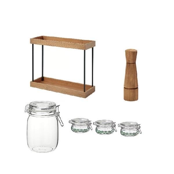 Ikea NÅLBLECKA Kitchen countertop organiser, metal/bamboo, 38x13x28 cm, and spice mill with a Jar with Lid combo