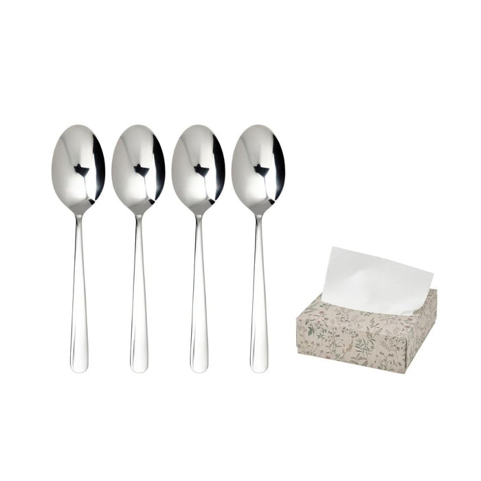 IKEA MARTORP Stainless Steel Spoon 19 cm, 4 Pack with Floral Paper Napkins, 100 Pack