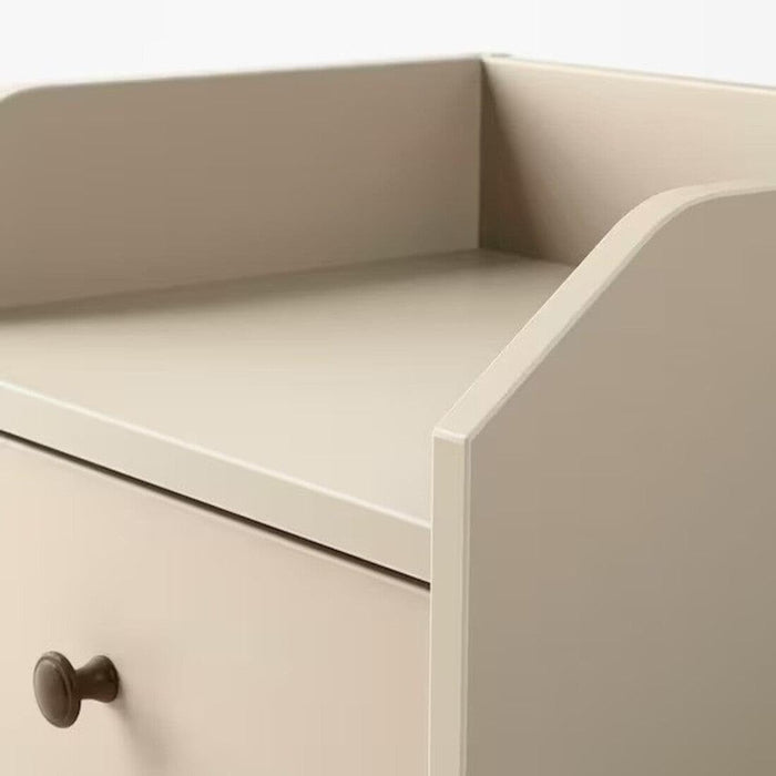 IKEA HAUGA Bedside table, beige, 40x36 cm with LED table lamp, dimmable outdoor/black, 35 cm