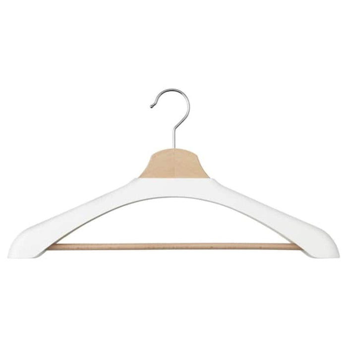 IKEA BUMERANG Coat hanger, natural with STUK Clothes cover, set of 3, white/grey and BUMERANG Shoulder Shaper for Hanger, White