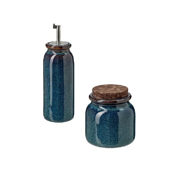 IKEA BRUGDHAJ Oil/vinegar bottle, blue, 19 cm, and Jar with lid, blue, 0.3 l