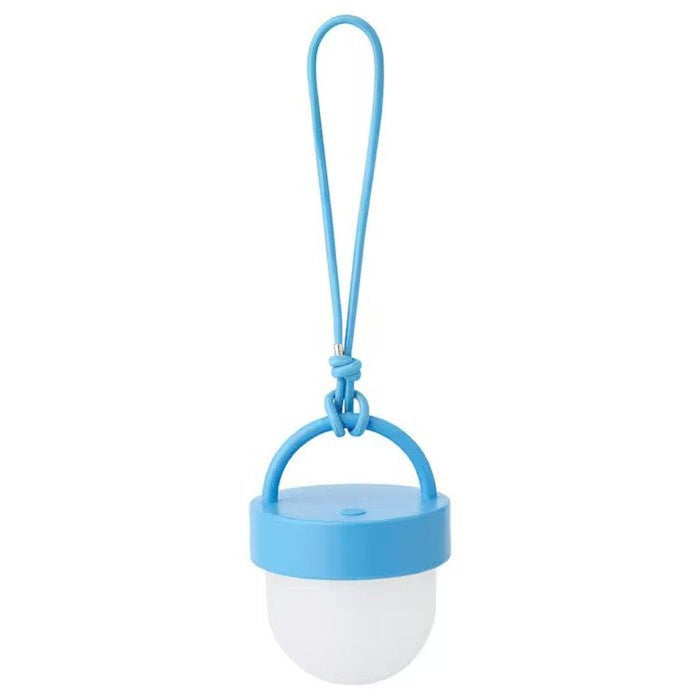 IKEA SOMMARLÅNKE LED pendant lamp, blue/battery-operated outdoor, 10 cm with LED decorative table lamp, white blue/battery-operated outdoor, 21 cm